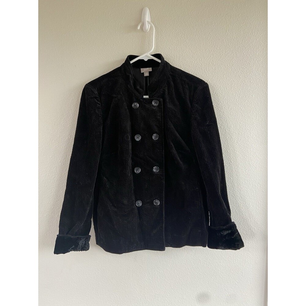 J Jill Coat Women M Heritage Tumbled Cord Barn Chore Jacket Black Double Breast